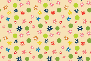 Seamless vector isolated yellow pattern abstract flowers dots speckles Perfect summer spring print children's fabrics Bed linen Wrapping paper Typography design Tablecloths Scrapbooking Cardmaking
