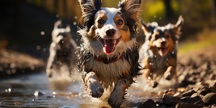 Funny piebald dachshund photo of dogs in motion