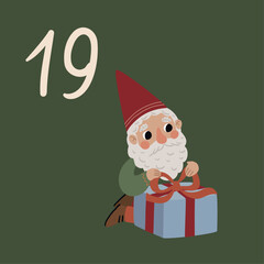 Christmas illustration with gnome and numbers for advent calendar
