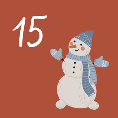 Christmas illustration with snowman and numbers for advent calendar