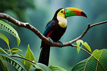 In the lush forests of Costa Rica, amidst the vibrant green foliage, a toucan is spotted perched gracefully on a branch. This natural spectacle embodies the essence of a Central American nature advent
