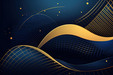 Digital technology blue gold geometric curve abstract poster AI Generated