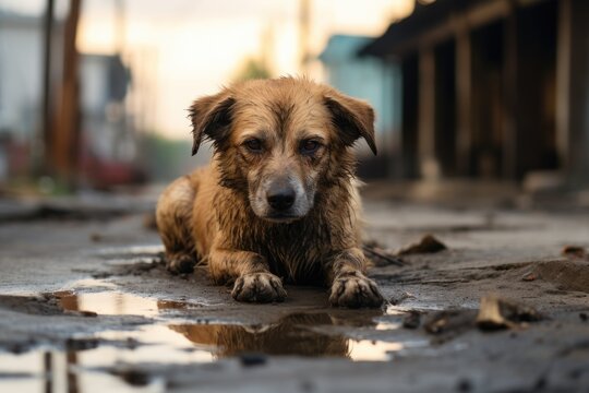 lonely sad street dog sit outside