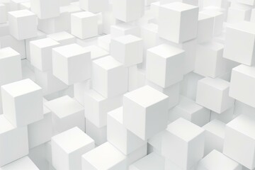 White cube boxes arranged on a white background. 3D rendering. Generative AI