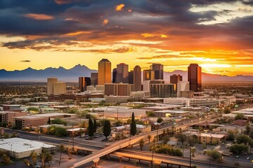 Aerial view of downtown Phoenix, Arizona, showcasing its skyline. Generative AI - obrazy, fototapety, plakaty