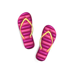 Flip flops isolate 3d vector on a white background. Slippers icon. Colored flip flops pink, yellow striped on white background.