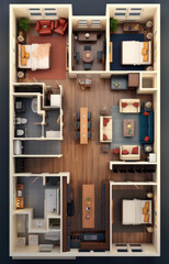 Generative ai illustration of two bedrooms apartment floor plan
