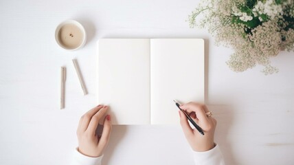 Obraz premium person writing in a blank notebook