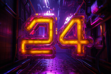 Number 24 3d glowing sign concept for new year 2024 created with generative ai