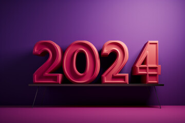 2024 new year banner. Happy new year card with 3d numbers purple theme created with generative ai
