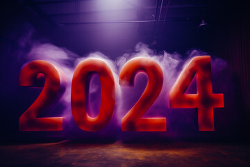Happy new year 2024 text with smoke purple backdrop modern design created with generative ai