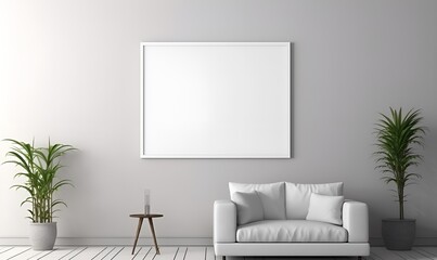 minimalist white house interior with large, plain white wall frames, ai generative