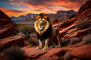 Foto op Plexiglas lion at rock © baloch
