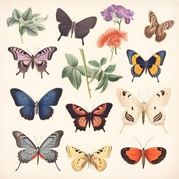 Icon set butterfly Generated AI
