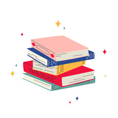 World book day. Stack of books isolated on a white background. Hand drawn educational vector illustrations