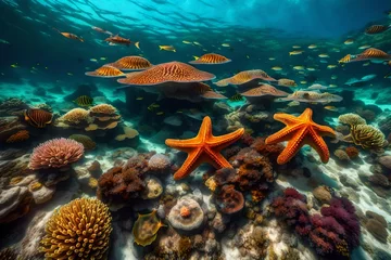 Schilderijen op glas coral reef and sea4k HD quality photo.  © zooriii arts