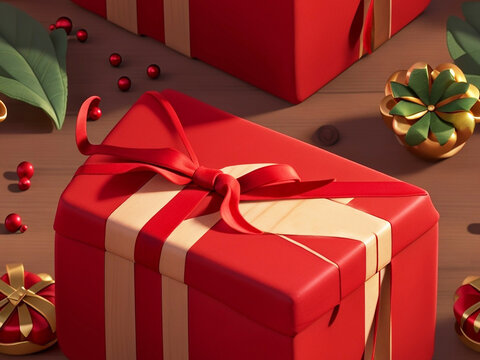 Christmas present gifts box on a wooden table Generative AI. free Stock Photo