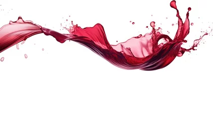 Schilderijen op glas Red wine splashes isolated on white background. Red liquid flowing backdrop © eireenz