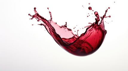 Red wine splashes isolated on white background. Red liquid flowing backdrop