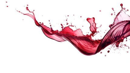 Red wine splashes isolated on white background. Red liquid flowing backdrop