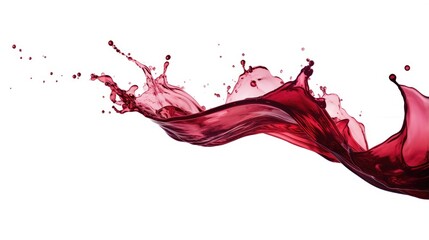 Red wine splashes isolated on white background. Red liquid flowing backdrop - obrazy, fototapety, plakaty