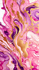 Watercolor background illustration. Abstract painting of purple, pink color with golden lines, with liquid liquid, marble swirl waves, banner texture isolated on white. Generative ai.