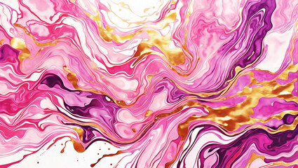 Abstract watercolor background illustration. Abstract painting of purple, pink color with golden lines, with liquid liquid, marble swirl waves, banner texture isolated on white. Generative ai