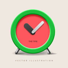 Modern realistic table clock mockup. Alarm clock red and green color. Classic timer time Isolated on white background