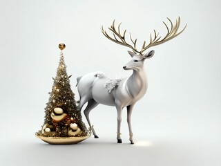 christmas reindeer with ribbon, white backgorund