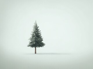 christmas tree isolated on white background, minimal design