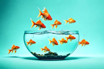 Poster goldfish jumping out of water4k HD quality photo.  © zooriii arts