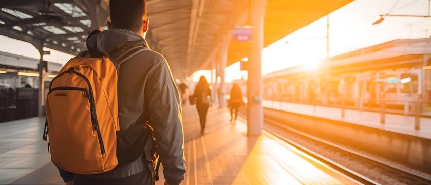 Urban Explorer: Thai Local with Backpack Off to Catch the Train