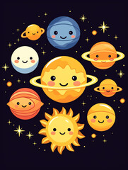 Fototapeta premium cartoon stars and planets vector design
