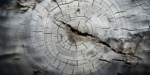 Warm gray cut wood texture. Detailed black and white texture of a felled tree trunk or stump. Rough...
