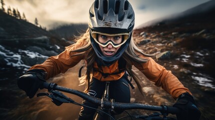 Fototapeta na wymiar Mountain Biking Adventures: Speed and Sport in Action