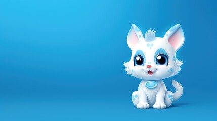 Fototapeta premium Cute cartoon white cat with blue background