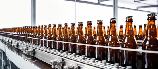  Modern beer production line with brown glass bottles on a conveyor in a brewery © AkuAku