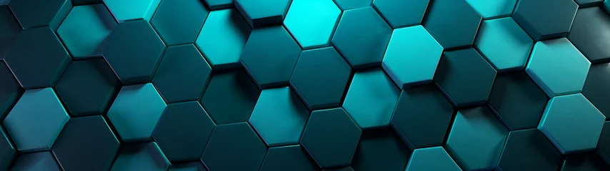 Fotobehang Abstract minimal business background. Modern design, turquoise hexagon pattern wallpaper. Generative AI © Катерина Нагірна