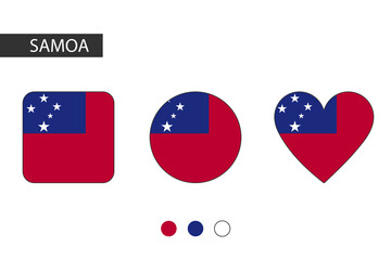Samoa 3 shapes (square, circle, heart) with city flag. Isolated on white background.