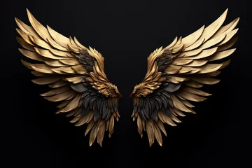 Fotobehang golden wings on black background © Elena