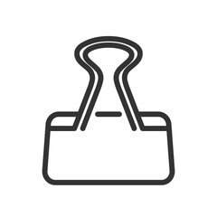 Obraz premium Metal binder clip line icon. Editable stroke. Outline paper clip. Design template. Flat pictogram of stationery, school supply, office tool. Great for logos, stickers. Vector illustration isolated