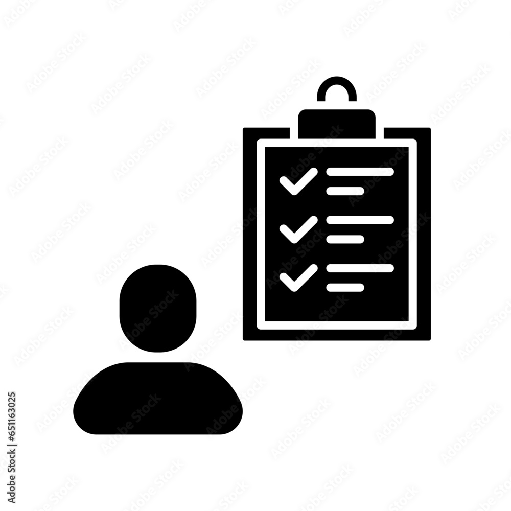 Aufkleber business concept work with clients glyph icon. candidate qualification job interview and check list.