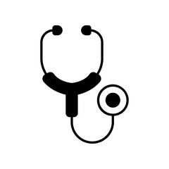 Stethoscope cardio device glyph icon. Doctor equipment for cardio test or heart beat analyze. Paramedic health care and medical symbol. Vector illustration. Design