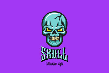 Angry Skull Logo Helloween Funny style Vector design template Cartoon.