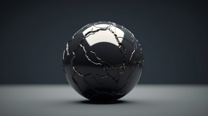 3d rendered black and silver ball with a silver circle on it
