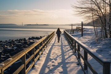 Obraz premium a young woman running through a snowy