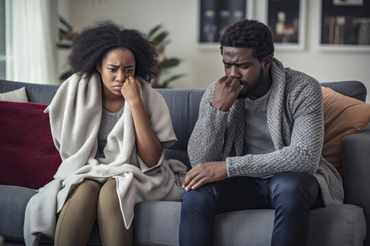 Adult African American Couple Going Through a relationship Breakup on Couch