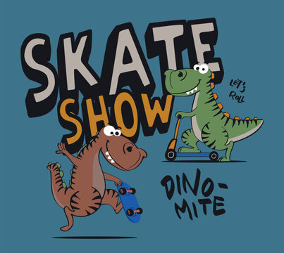 Skateboarder Tyrannosaurus Rex vector illustrations. For t-shirt prints and other uses