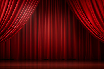 red Theatrical drapes curtains on stage