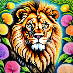 Majestic Lions Portrayed in Colored Pencil Art.(Generative AI)